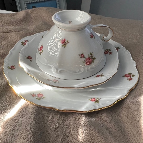 Bavaria Western Germany Elfenbein Rose Bud Pattern Tea Cup Saucer Plate 3 pc - Picture 4 of 15